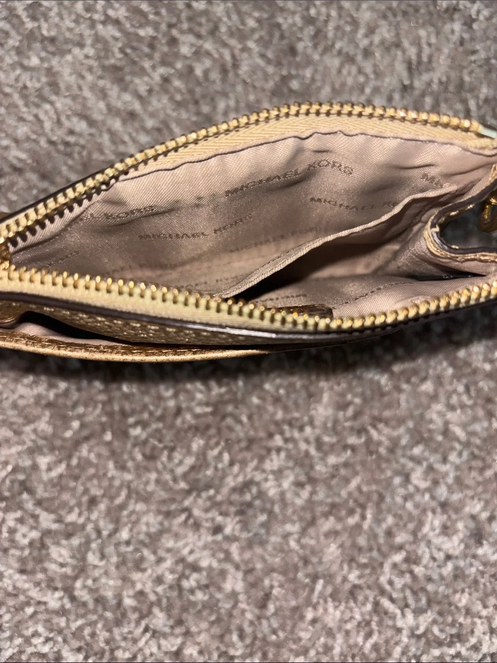 Michael Kors Bronze Metallic Leather Zip Card Wallet